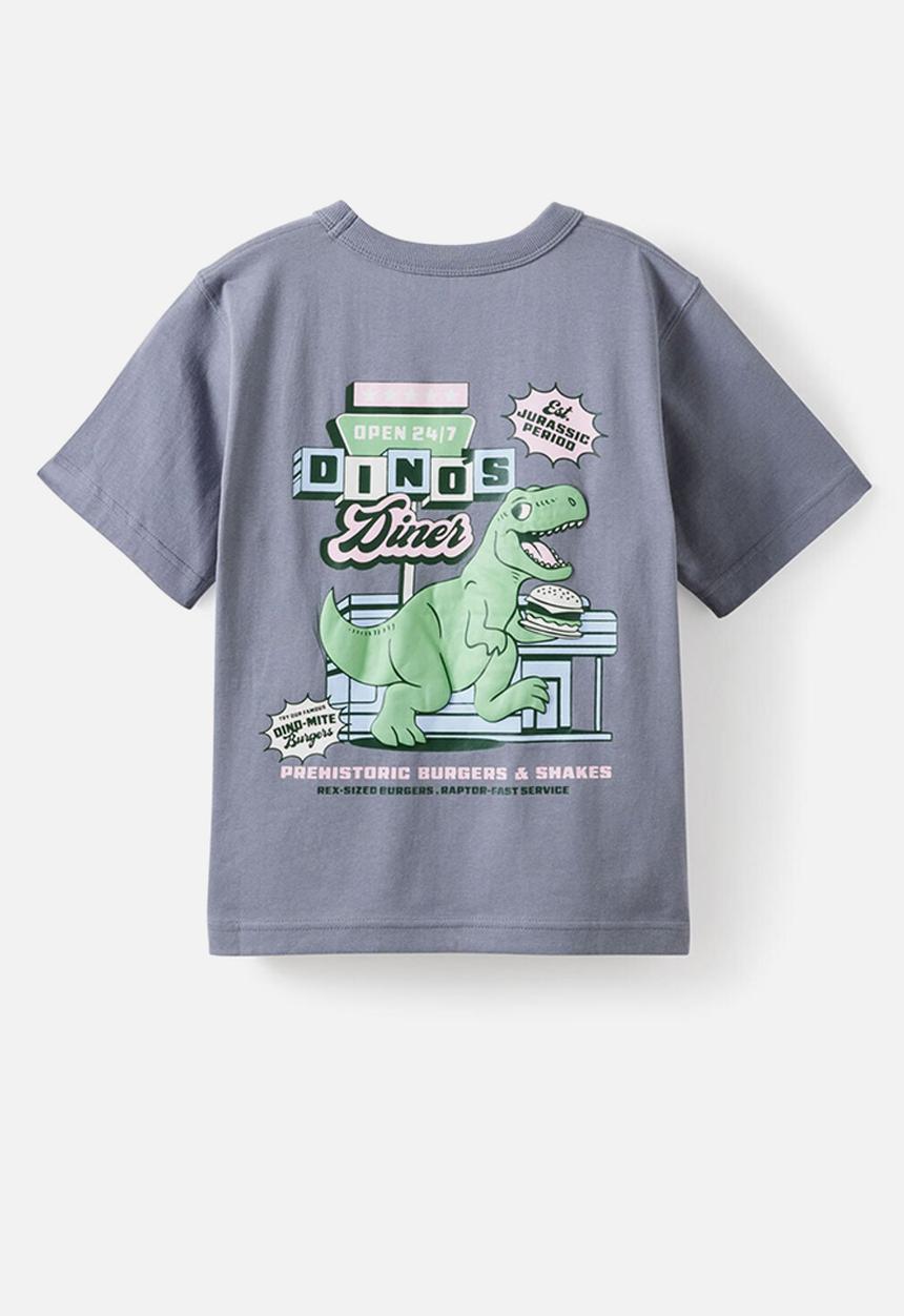 Cotton On - Jonny Short Sleeve Graphic Print  Tee - Steel/Dino Diner