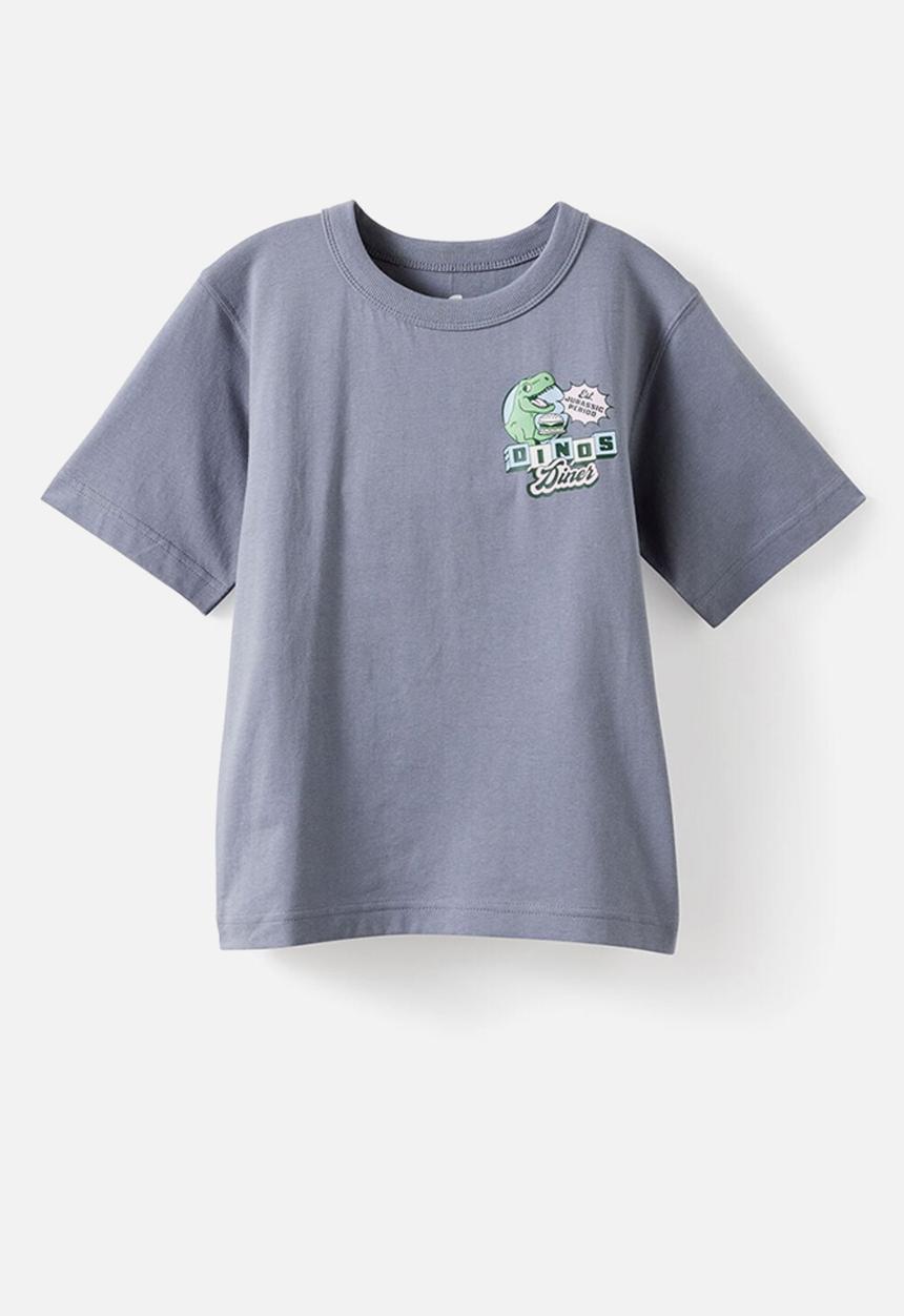 Cotton On - Jonny Short Sleeve Graphic Print  Tee - Steel/Dino Diner