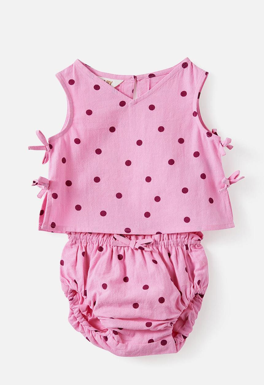 Cotton On - Milly Sleevless Set - Strawberry Milk/Polka Dot