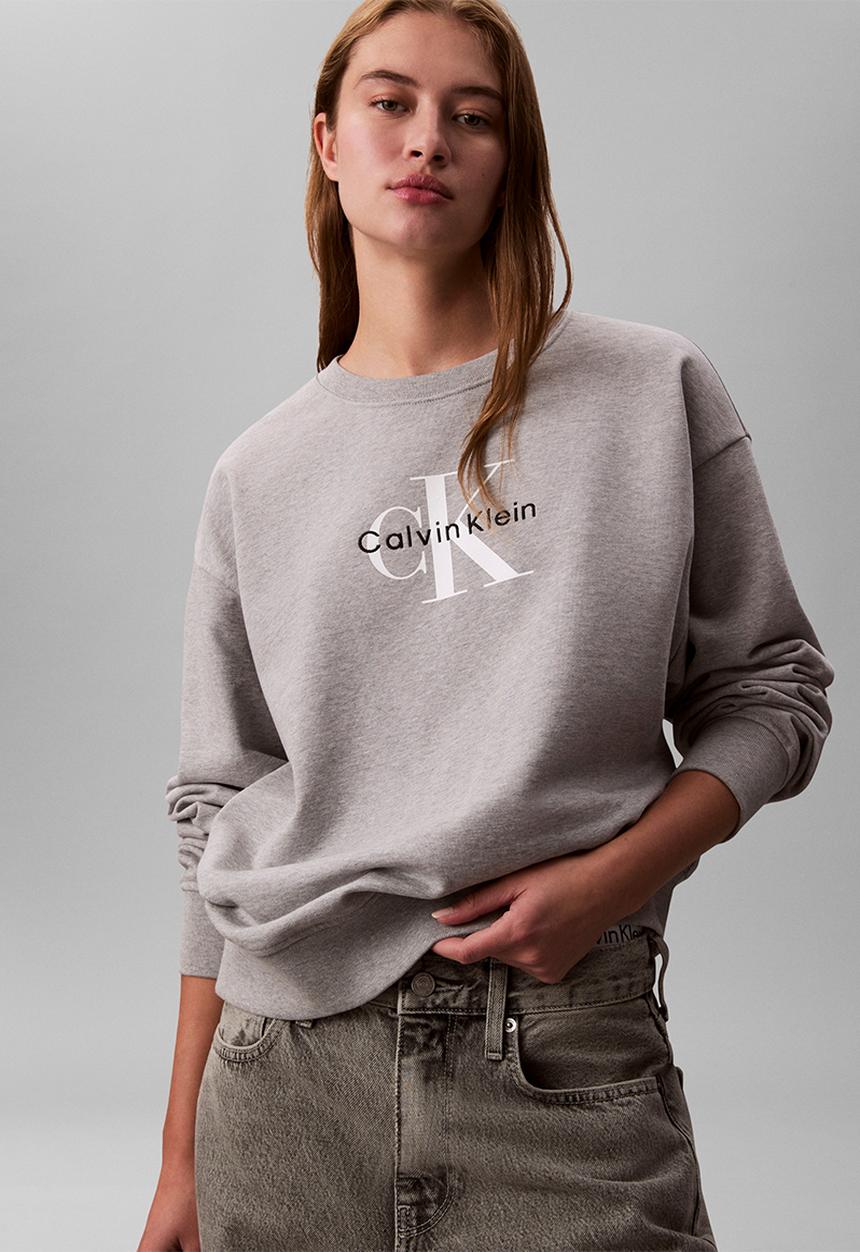 Calvin Klein - Long sleeve monologo french terry rlxd crew - heroic grey heather