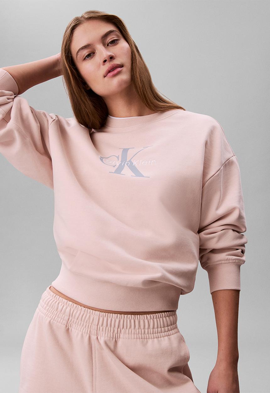 Calvin Klein - Long sleeve monologo french terry rlxd crew - buff beige