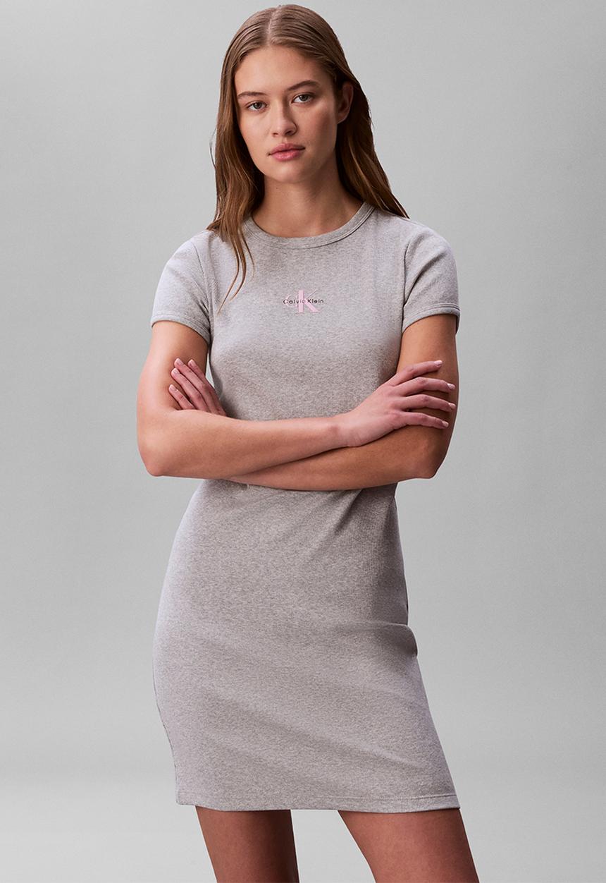Calvin Klein - Short sleeve monologo baby rib mini dress - heroic grey heather