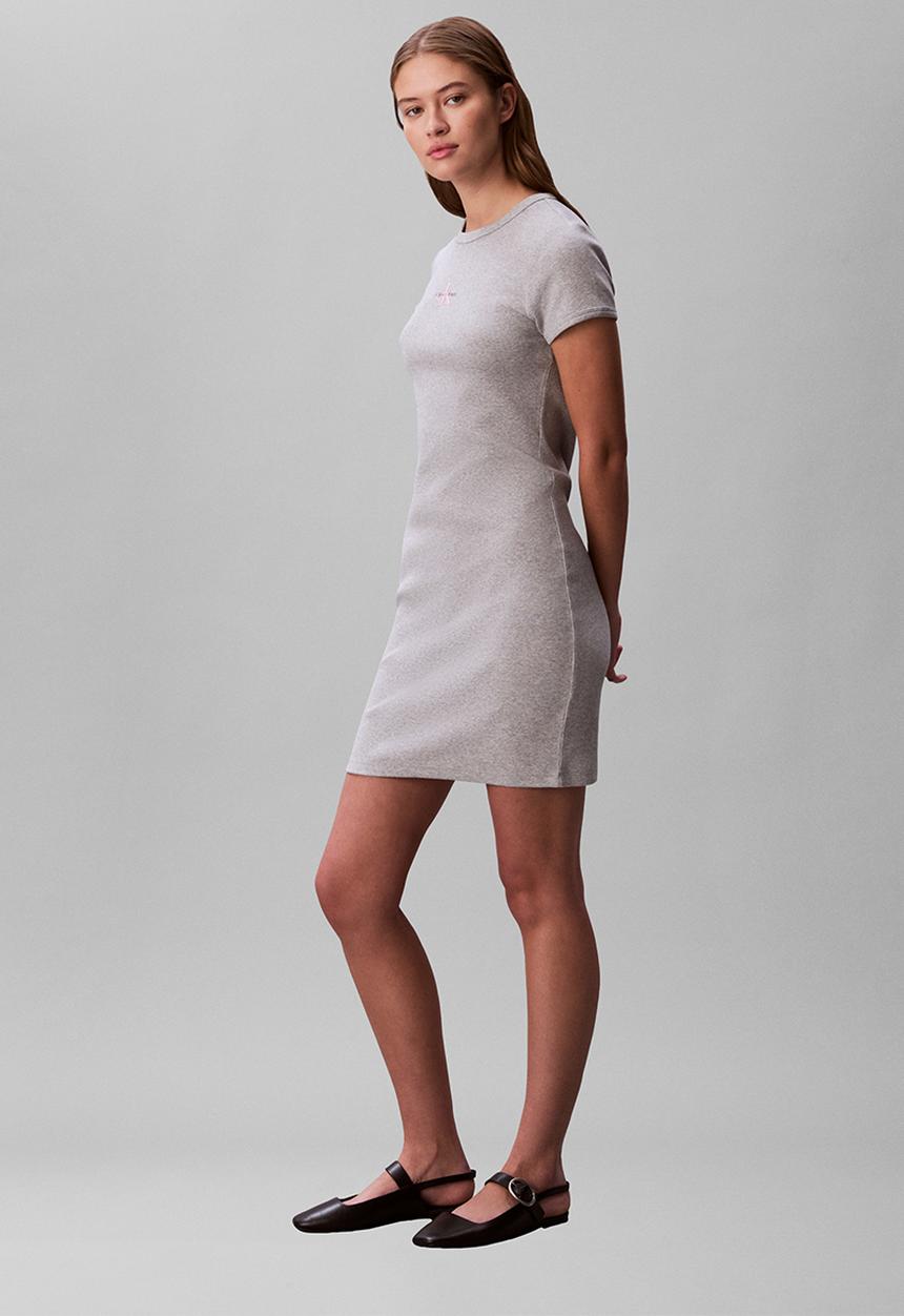 Calvin Klein - Short sleeve monologo baby rib mini dress - heroic grey heather