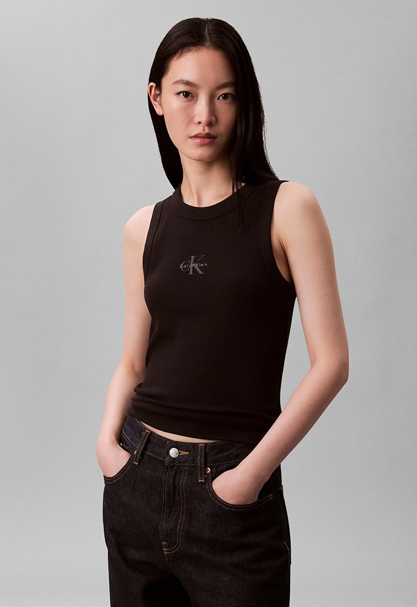 Calvin Klein - Sleeveless monogram rib tank - black