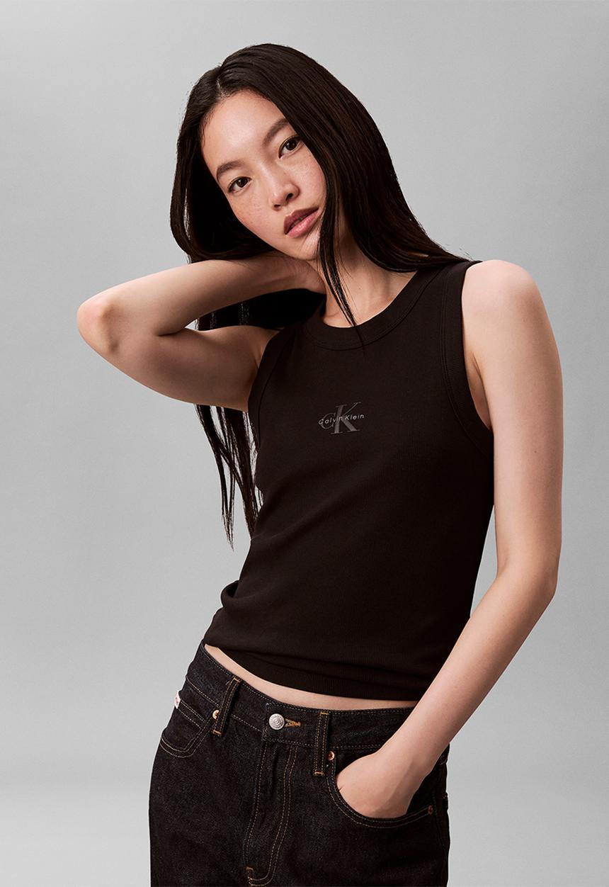Calvin Klein - Sleeveless monogram rib tank - black