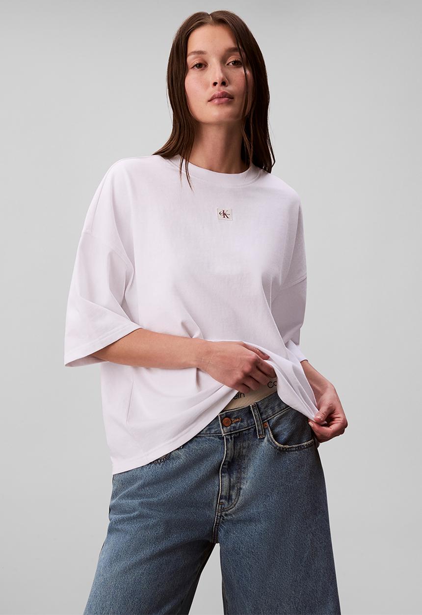 Calvin Klein - Short sleeve woven label oversized tee - bright white
