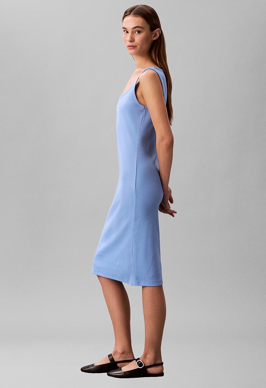 Calvin Klein - Sl baby rib woven label square nk dress - blue descent