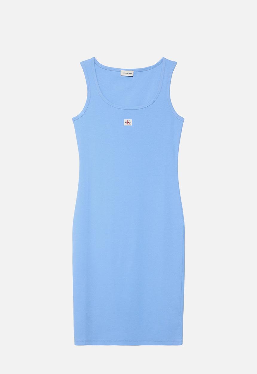 Calvin Klein - Sl baby rib woven label square nk dress - blue descent