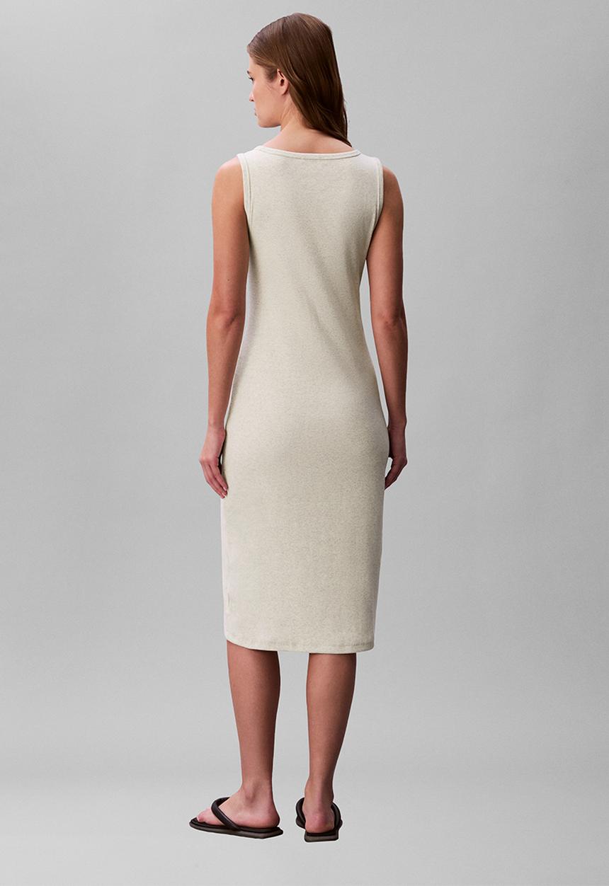 Calvin Klein - Sl baby rib woven label square nk dress - vanilla heather