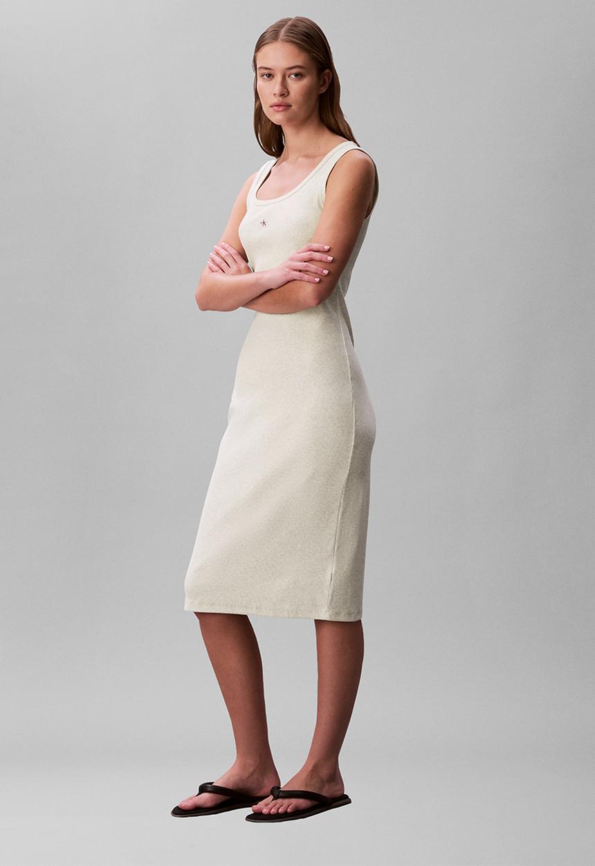 Calvin Klein - Sl baby rib woven label square nk dress - vanilla heather