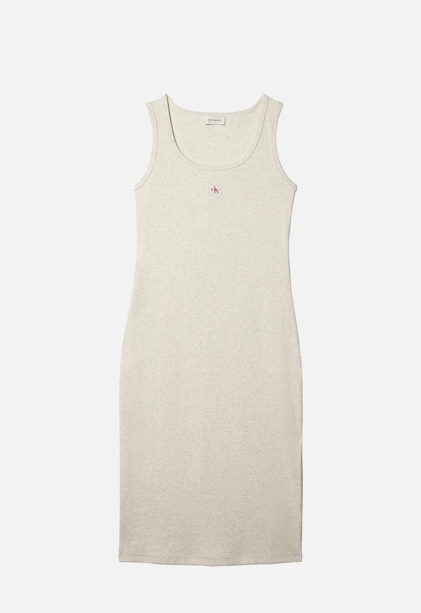 Calvin Klein - Sl baby rib woven label square nk dress - vanilla heather