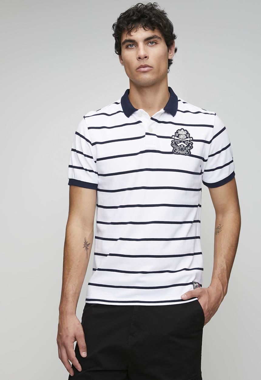 Superdry. - Crest Stripe Polo-Optic/Navy Stripe