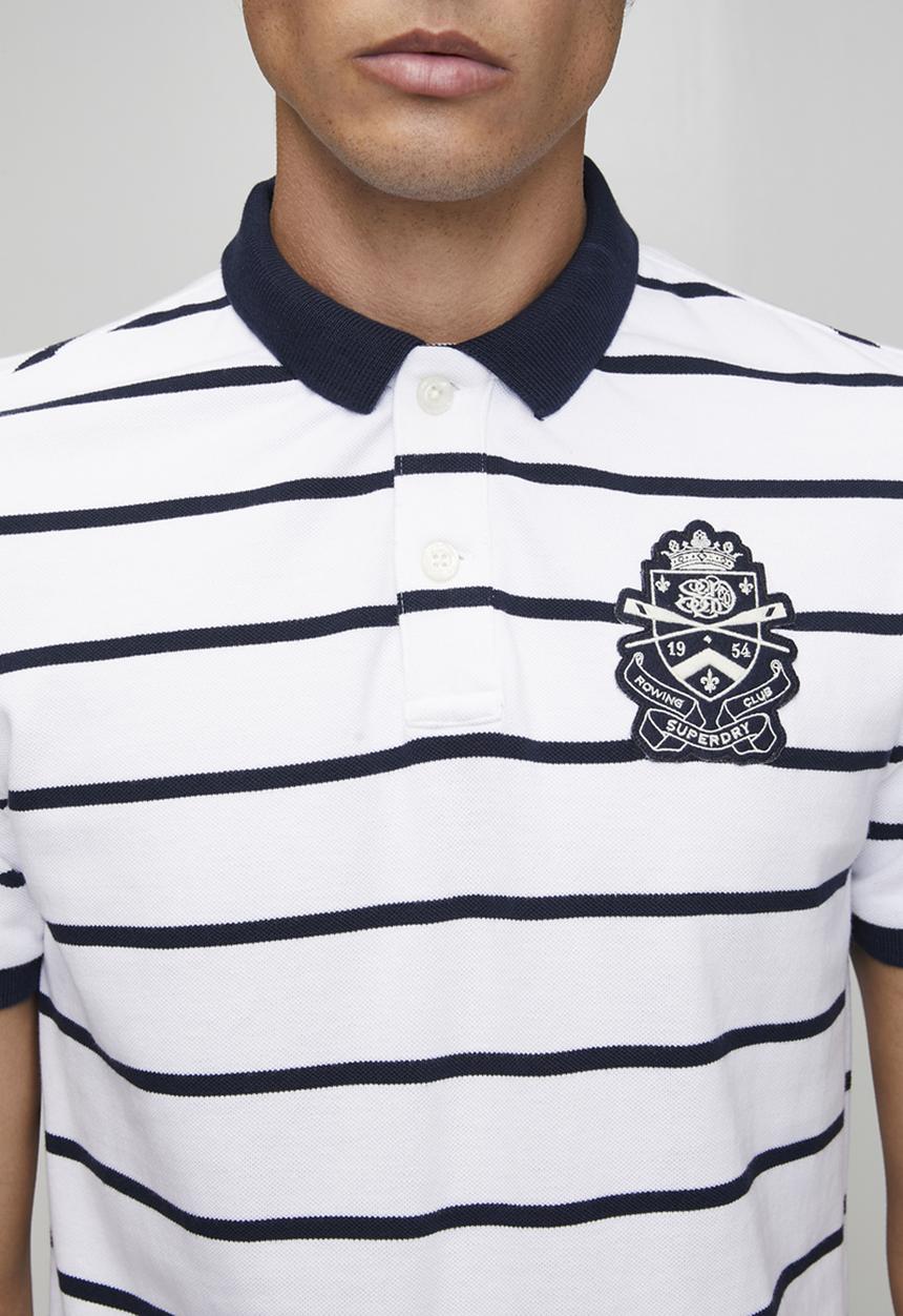 Superdry. - Crest Stripe Polo-Optic/Navy Stripe