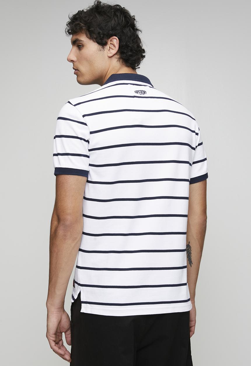 Superdry. - Crest Stripe Polo-Optic/Navy Stripe