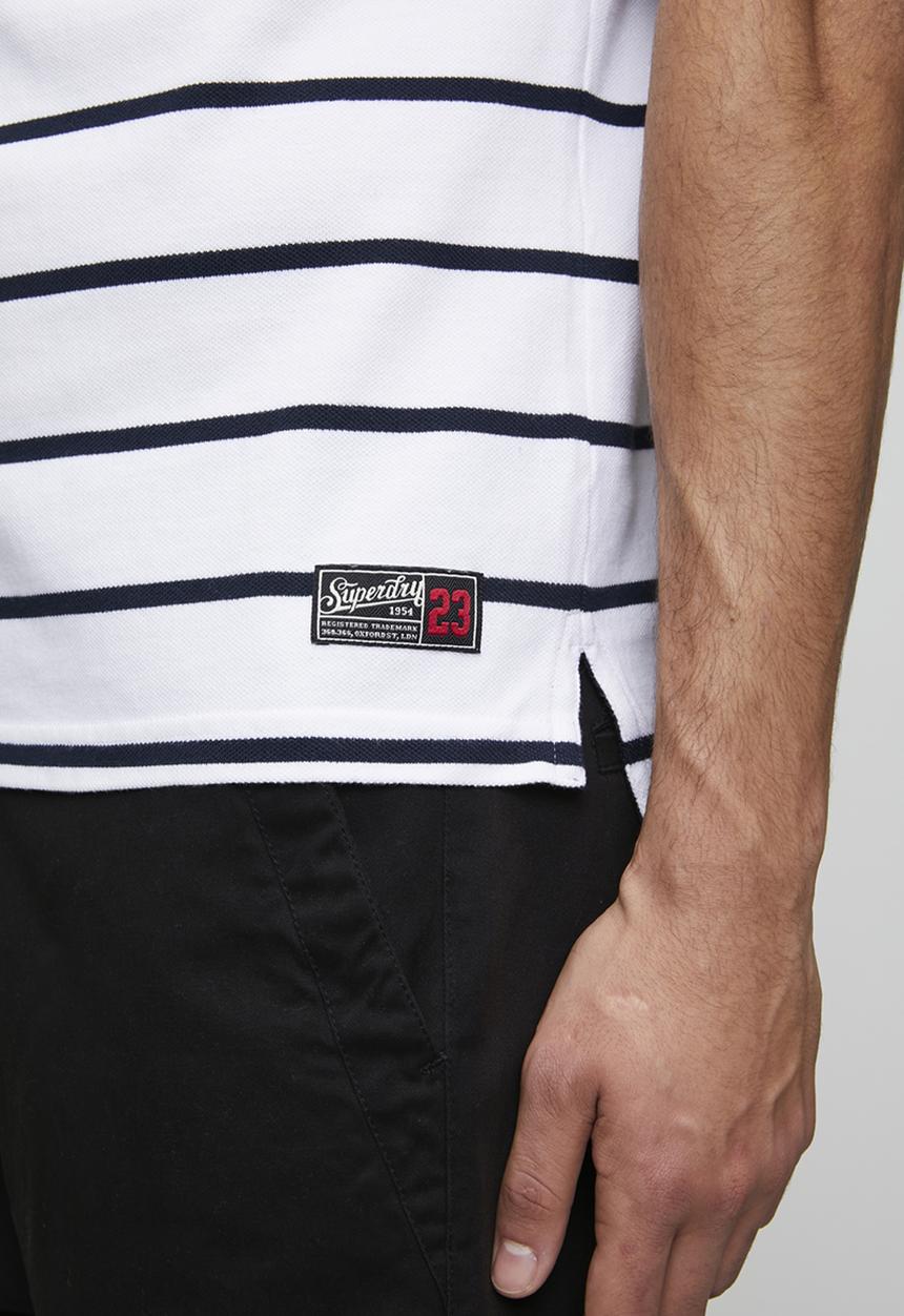 Superdry. - Crest Stripe Polo-Optic/Navy Stripe