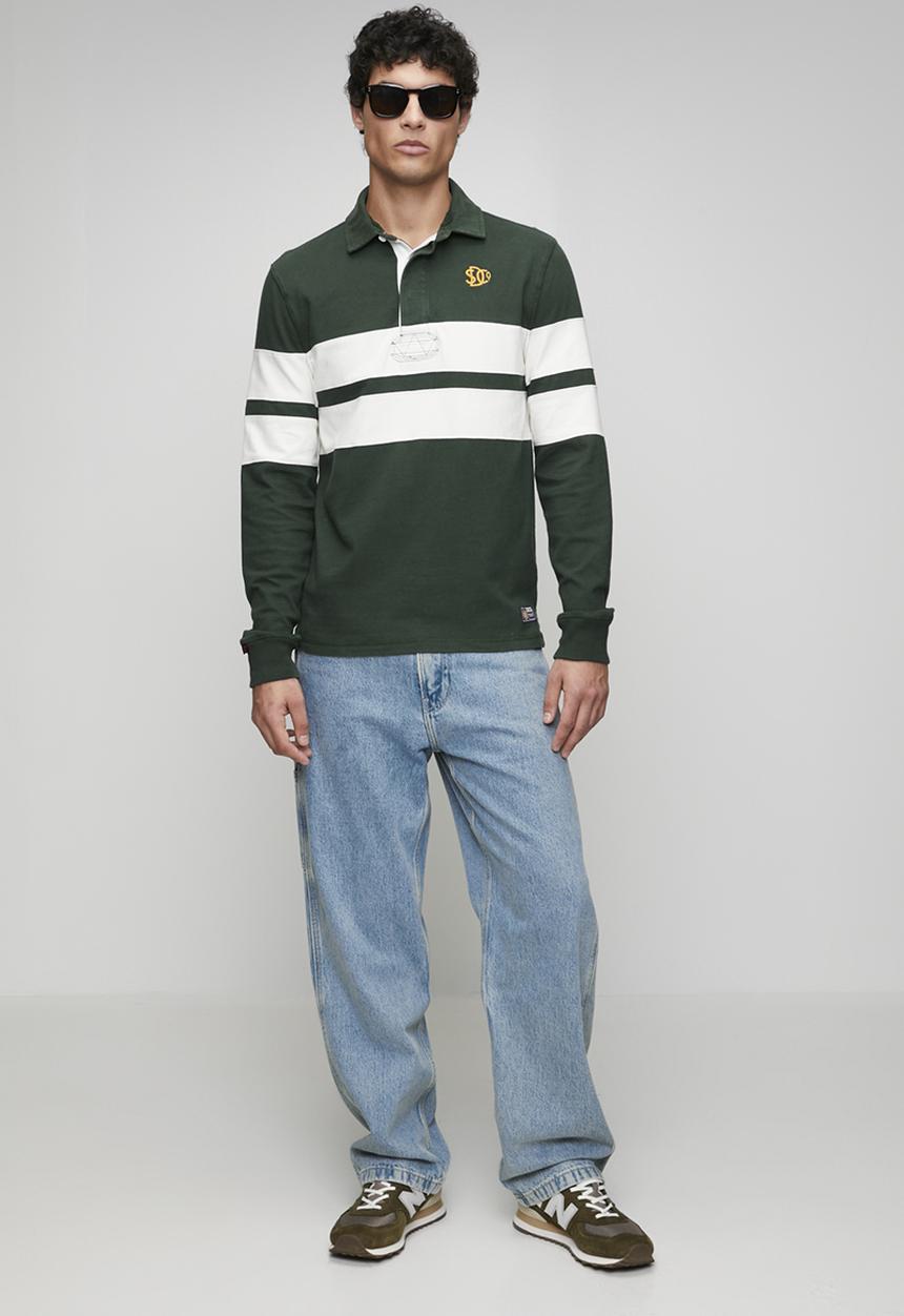 Superdry. - Vintage Athletic Stripe Rugby-Eagle Green Chest Band