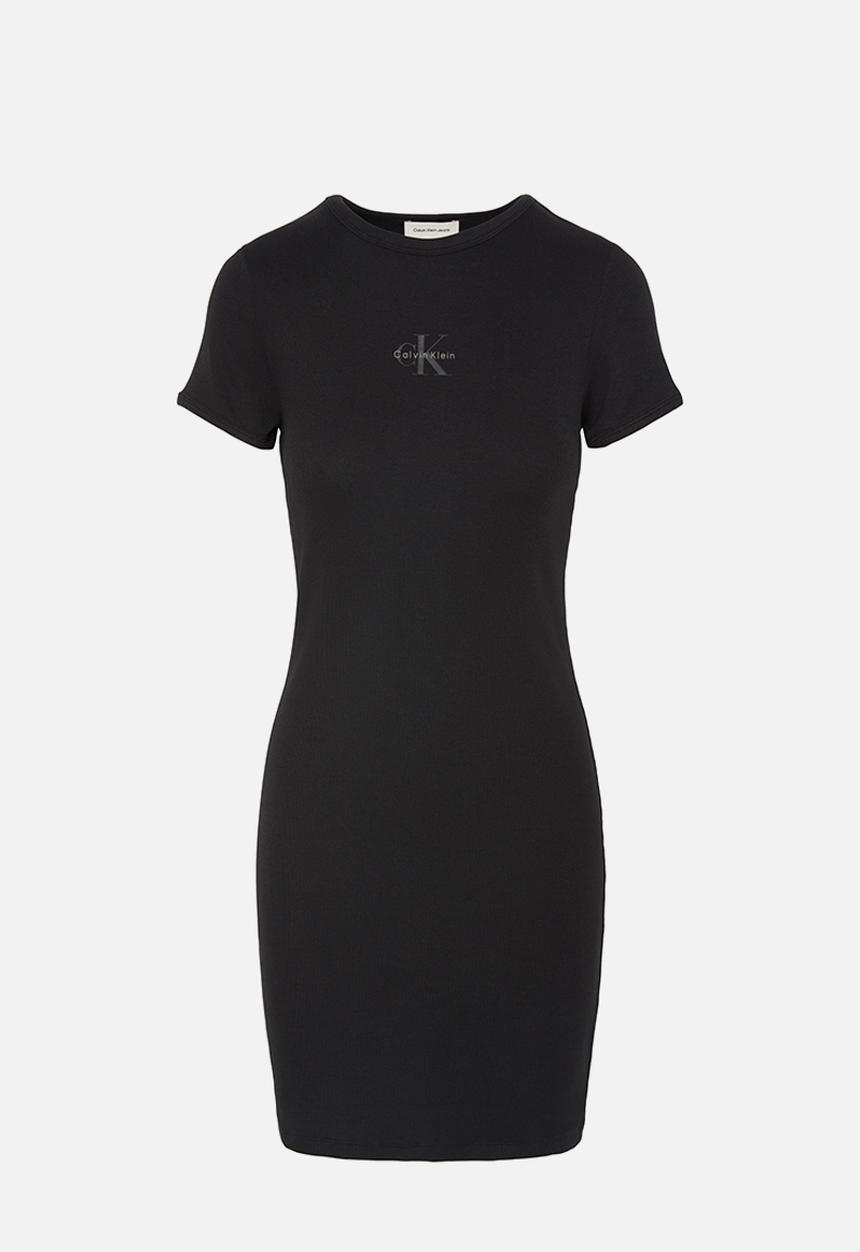 Calvin Klein - Short sleeve monologo baby rib mini dress - black