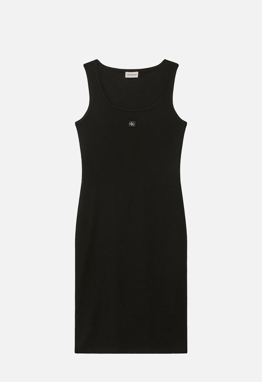 Calvin Klein - Sleeveless baby rib woven label square nk dress - black