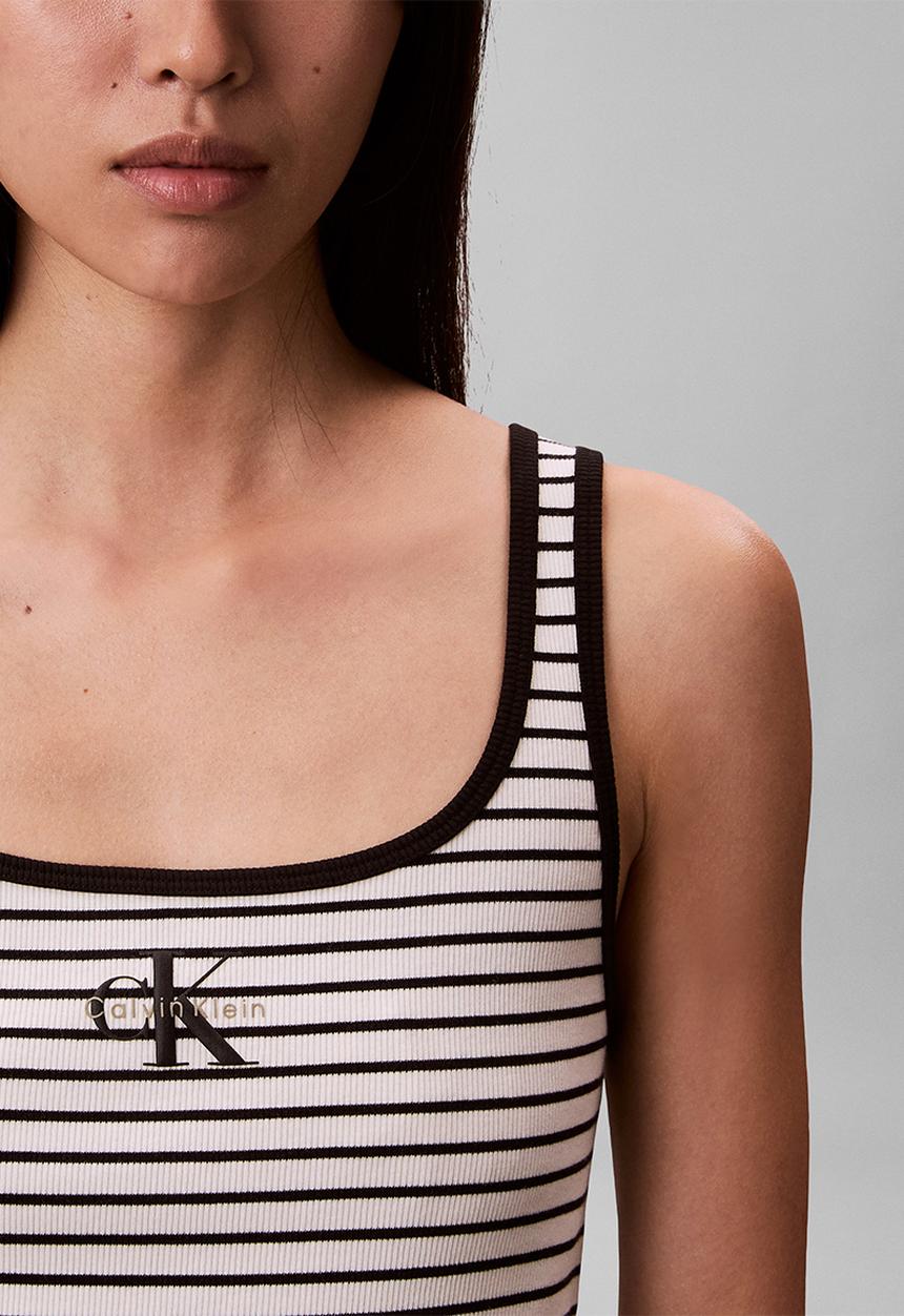 Calvin Klein - Striped monologo scoop nk rib tank top - black stripe