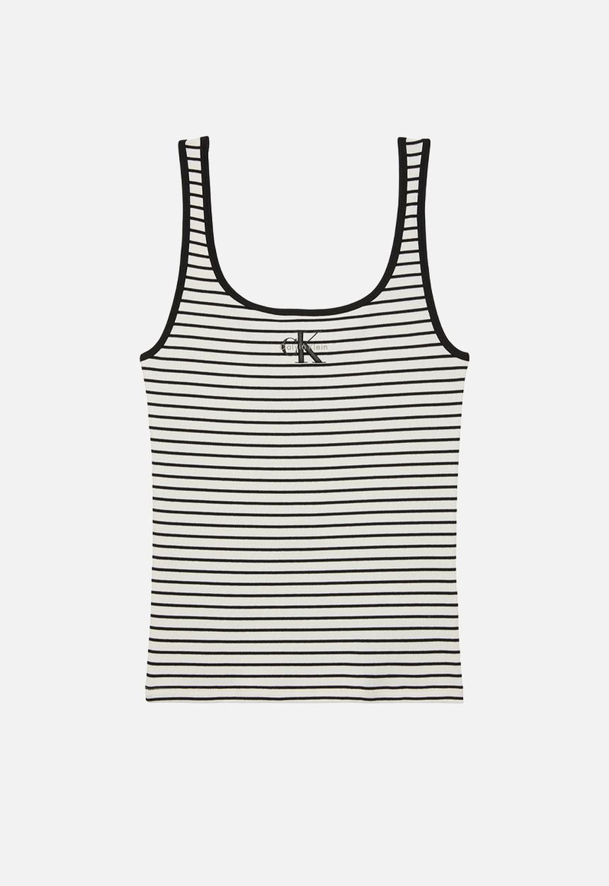 Calvin Klein - Striped monologo scoop nk rib tank top - black stripe