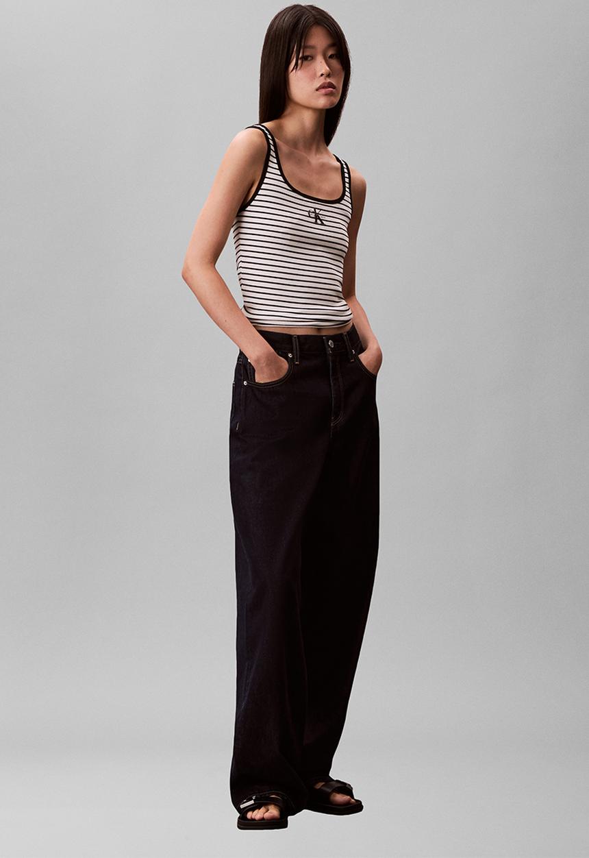 Calvin Klein - Striped monologo scoop nk rib tank top - black stripe