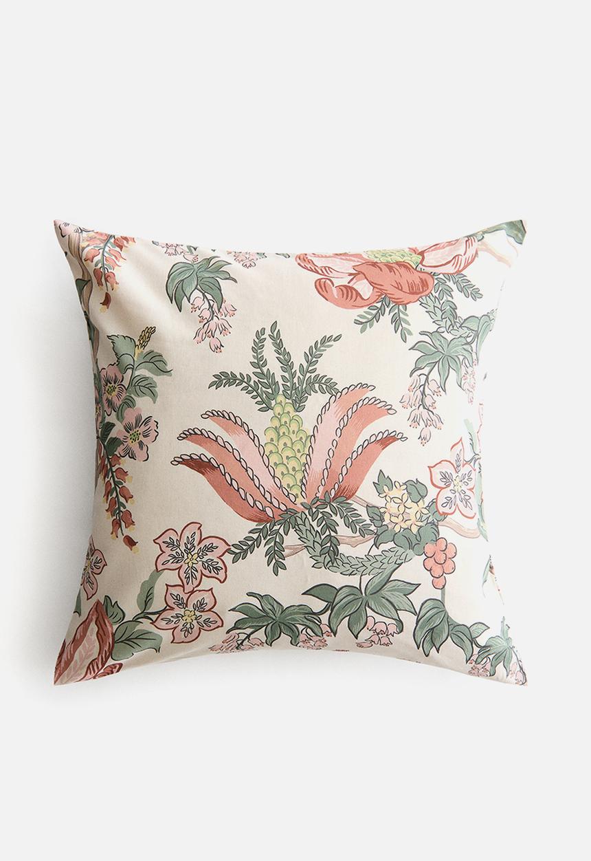 H&M - Patterned cushion cover - light beige/floral
