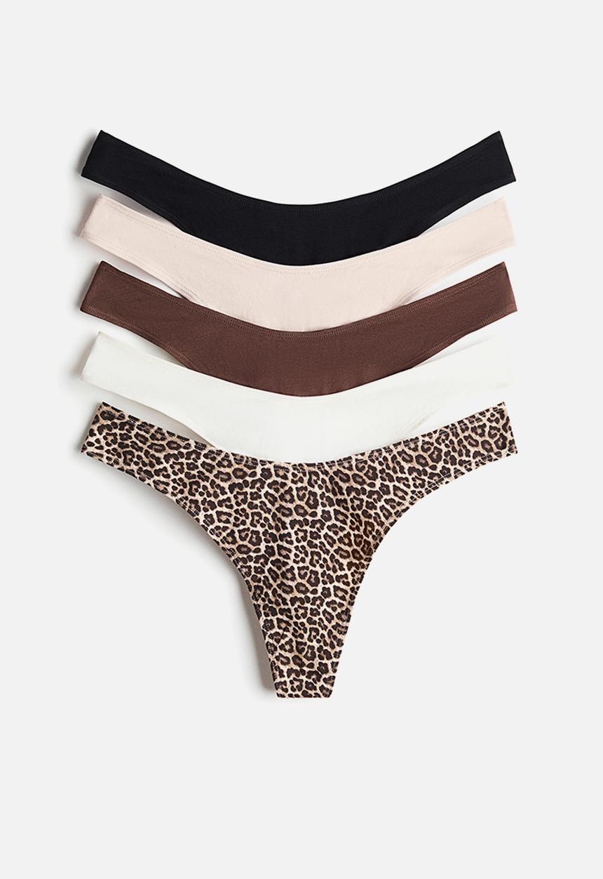 H&M - 5-Pack cotton thong briefs - dark brown/leopard print