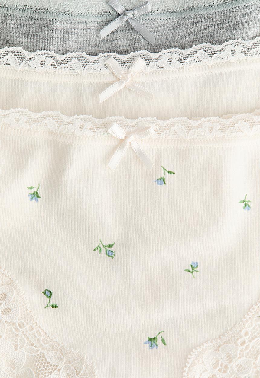 H&M - 3-pack cotton and lace hipster briefs - cream/grey marl