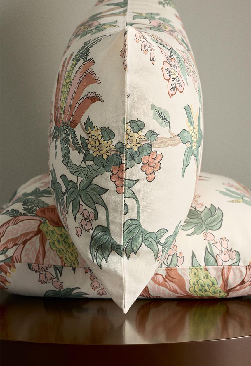 H&M - Patterned canvas cushion cover - light beige/floral