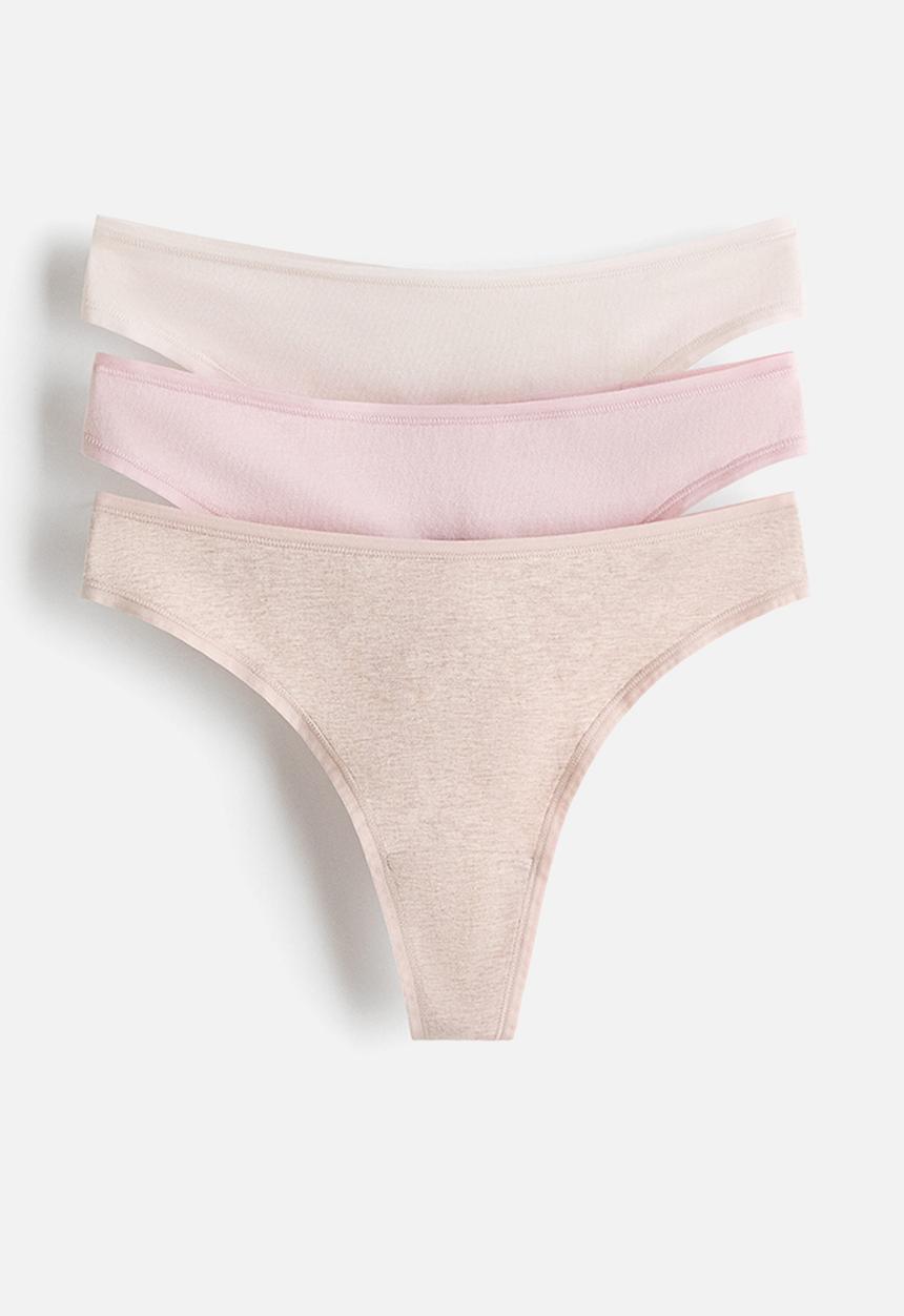 H&M - 3-Pack cotton thong briefs - light beige/light pink