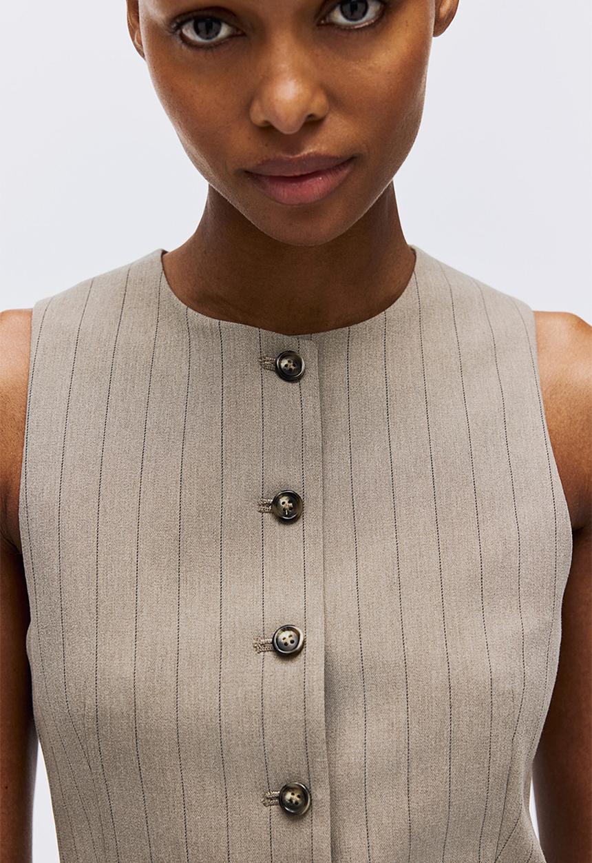H&M - Long waistcoat - greige/pinstriped