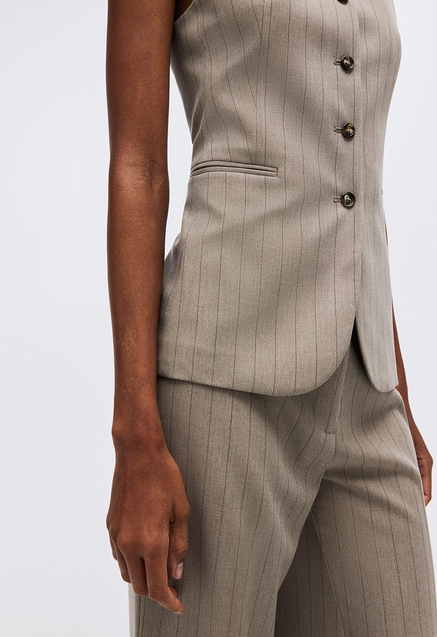 H&M - Long waistcoat - greige/pinstriped