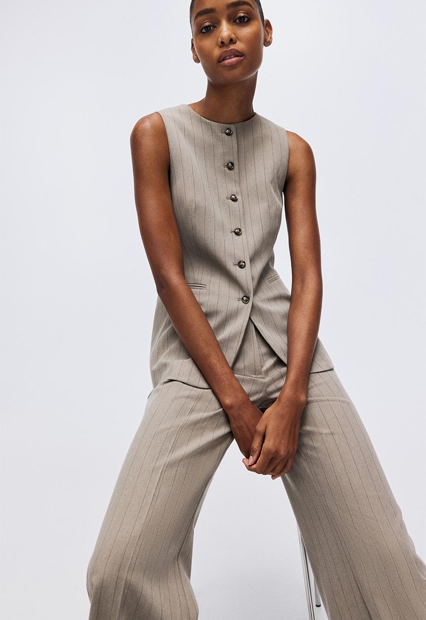 H&M - Long waistcoat - greige/pinstriped
