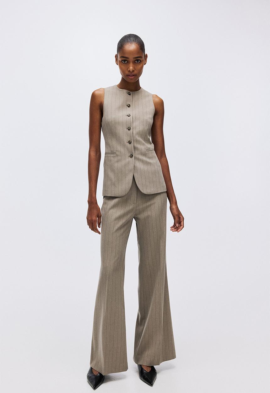 H&M - Long waistcoat - greige/pinstriped