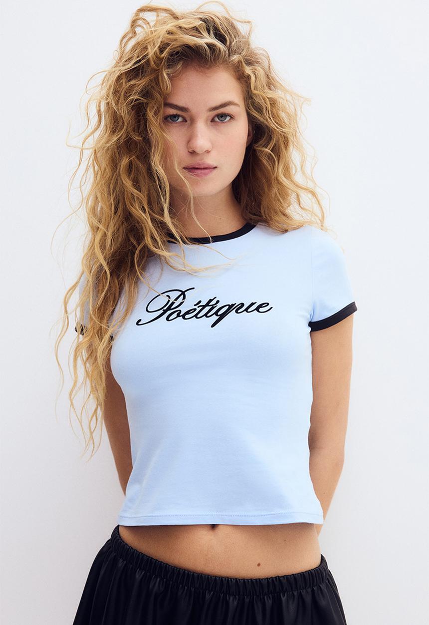 H&M - Fitted cotton t-shirt - light blue/po?tique