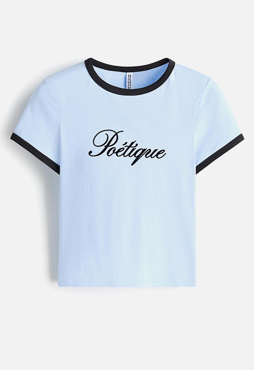 H&M - Fitted cotton t-shirt - light blue/po?tique