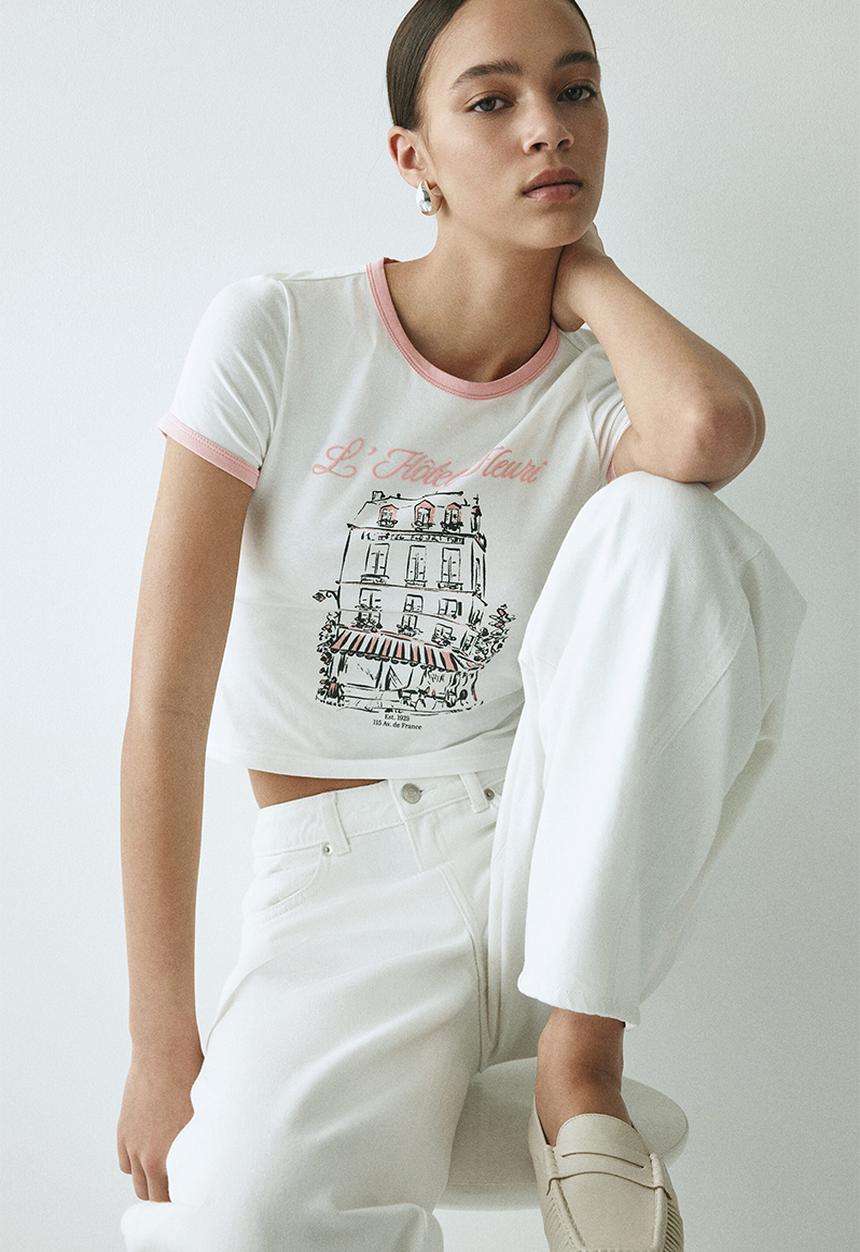 H&M - Fitted cotton t-shirt - white/hotel