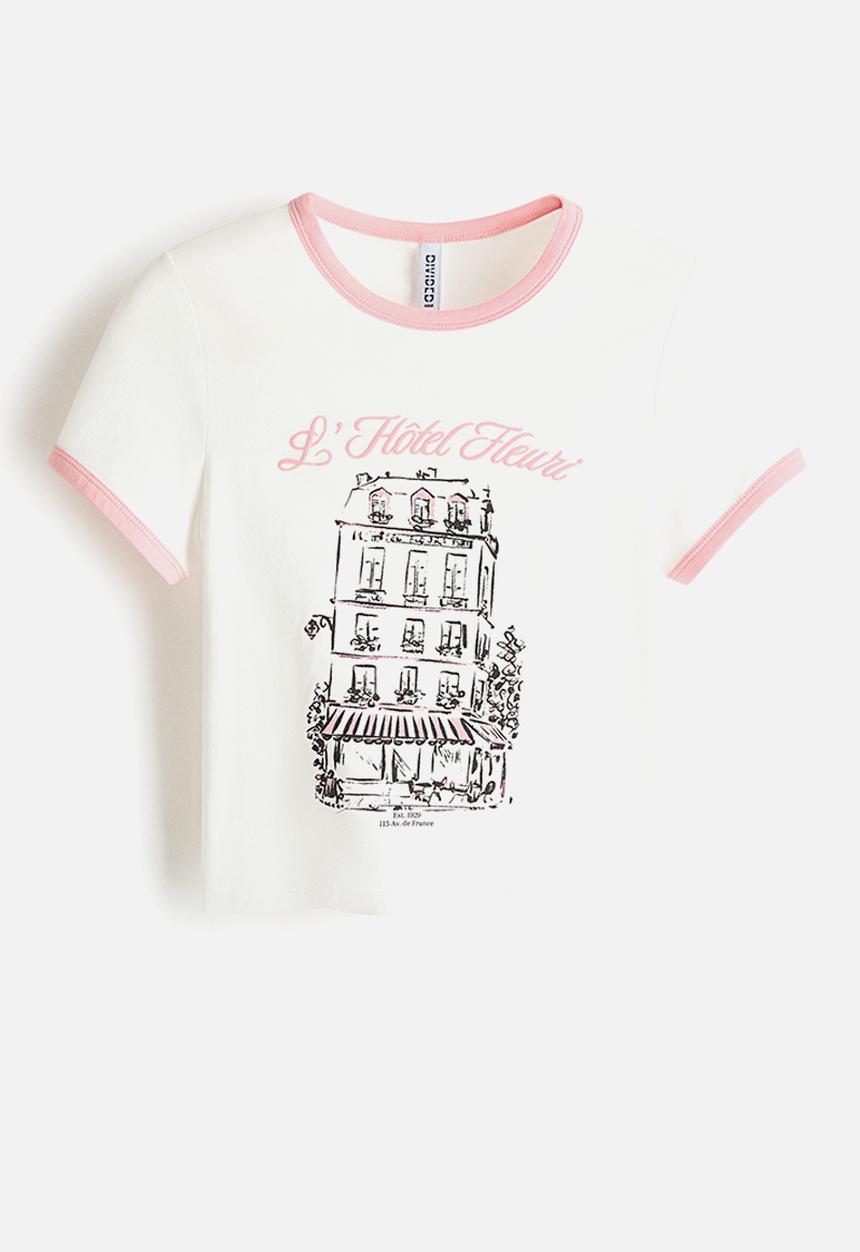 H&M - Fitted cotton t-shirt - white/hotel