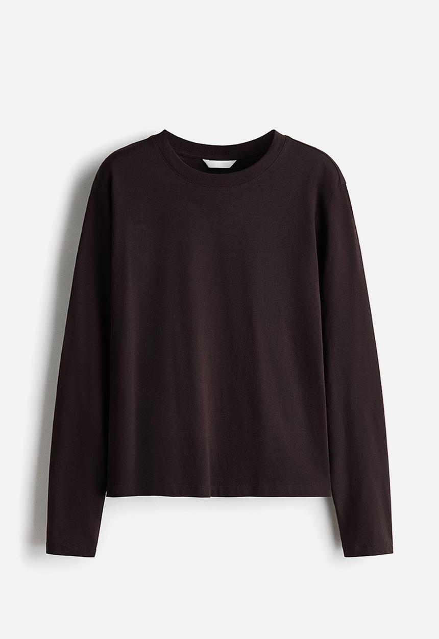 H&M - Long-sleeved cotton top - dark brown