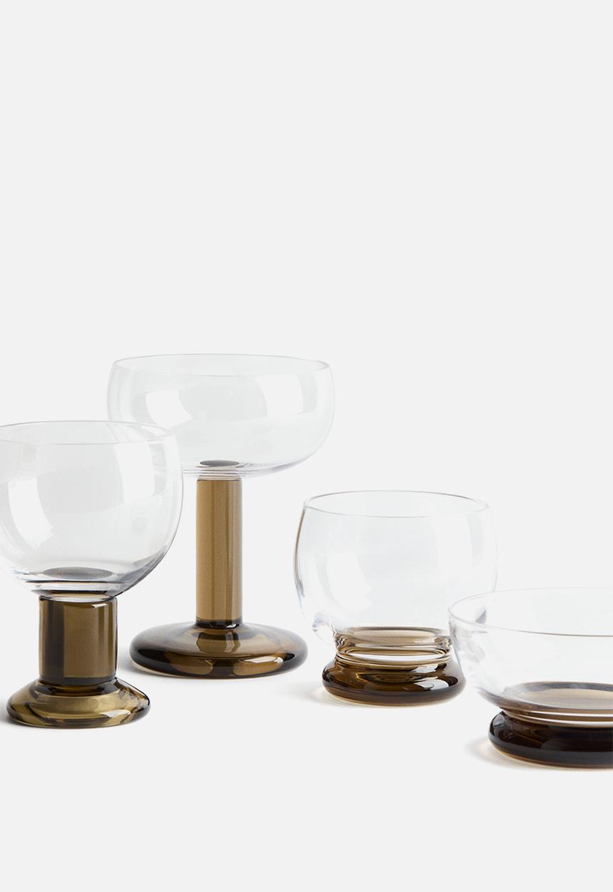 H&M - Mouth-blown wine glass - transparent/olive green
