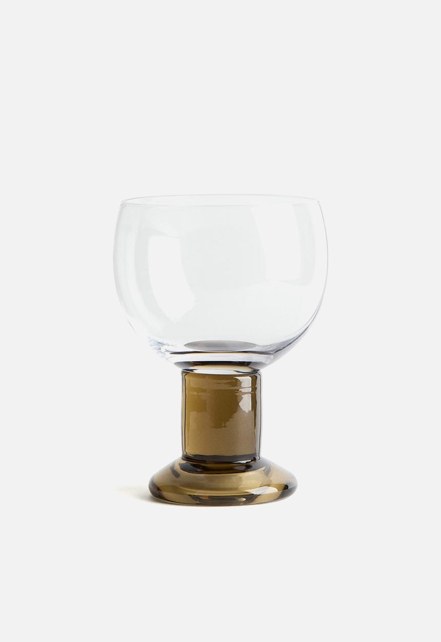 H&M - Mouth-blown wine glass - transparent/olive green