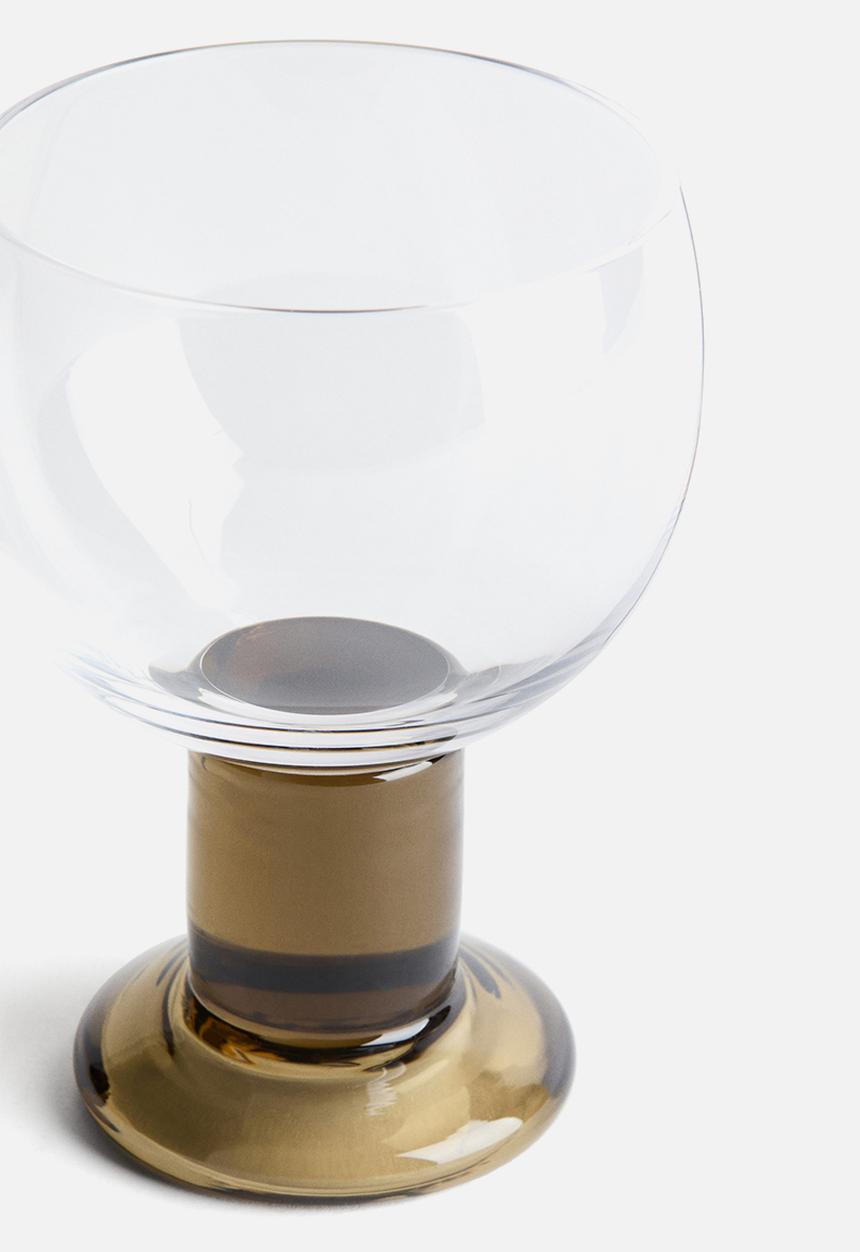 H&M - Mouth-blown wine glass - transparent/olive green