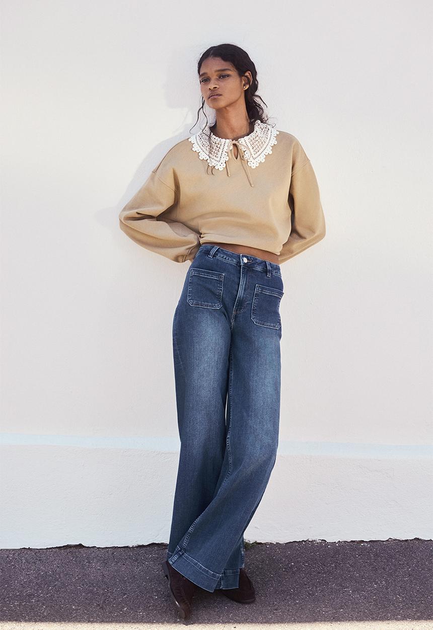 H&M - Wide high waist jeans - dark denim blue
