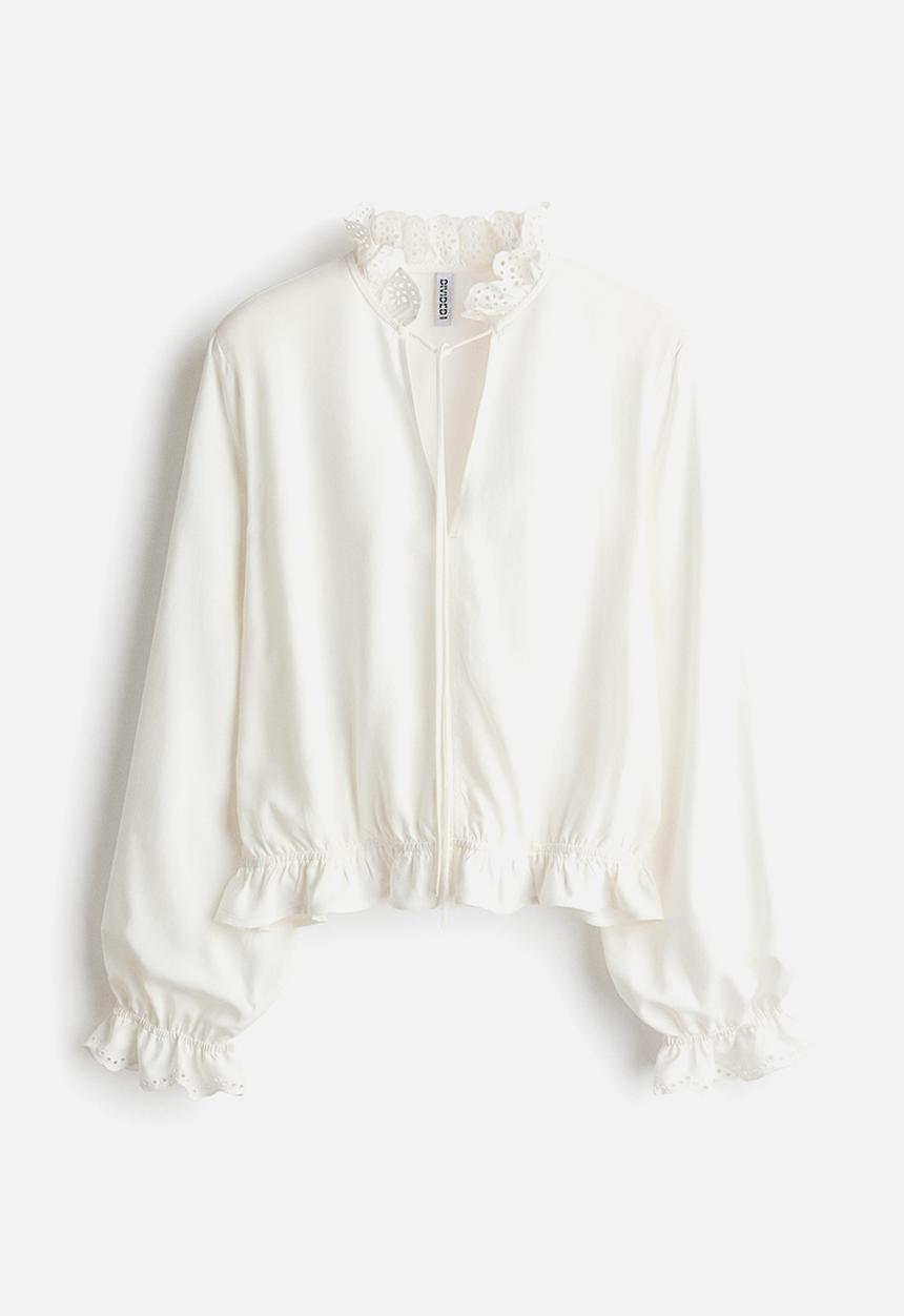 H&M - Frill-trimmed blouse - light beige