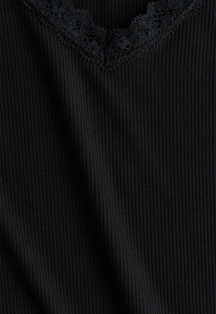 H&M - Lace-trimmed jersey top - black