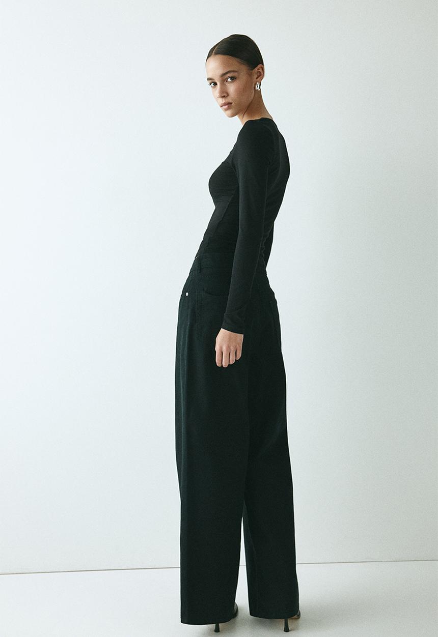 H&M - Lace-trimmed jersey top - black