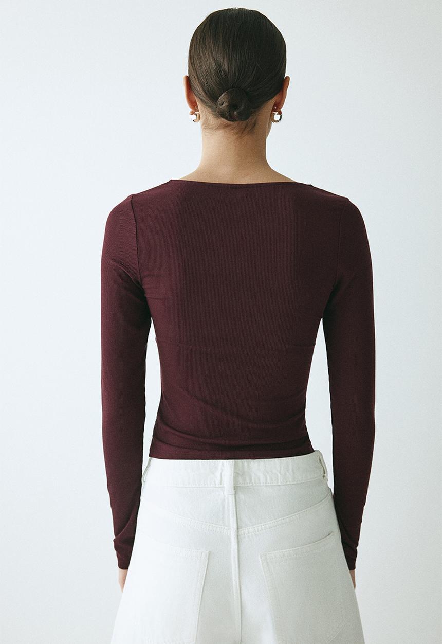 H&M - Lace-trimmed jersey top - plum purple