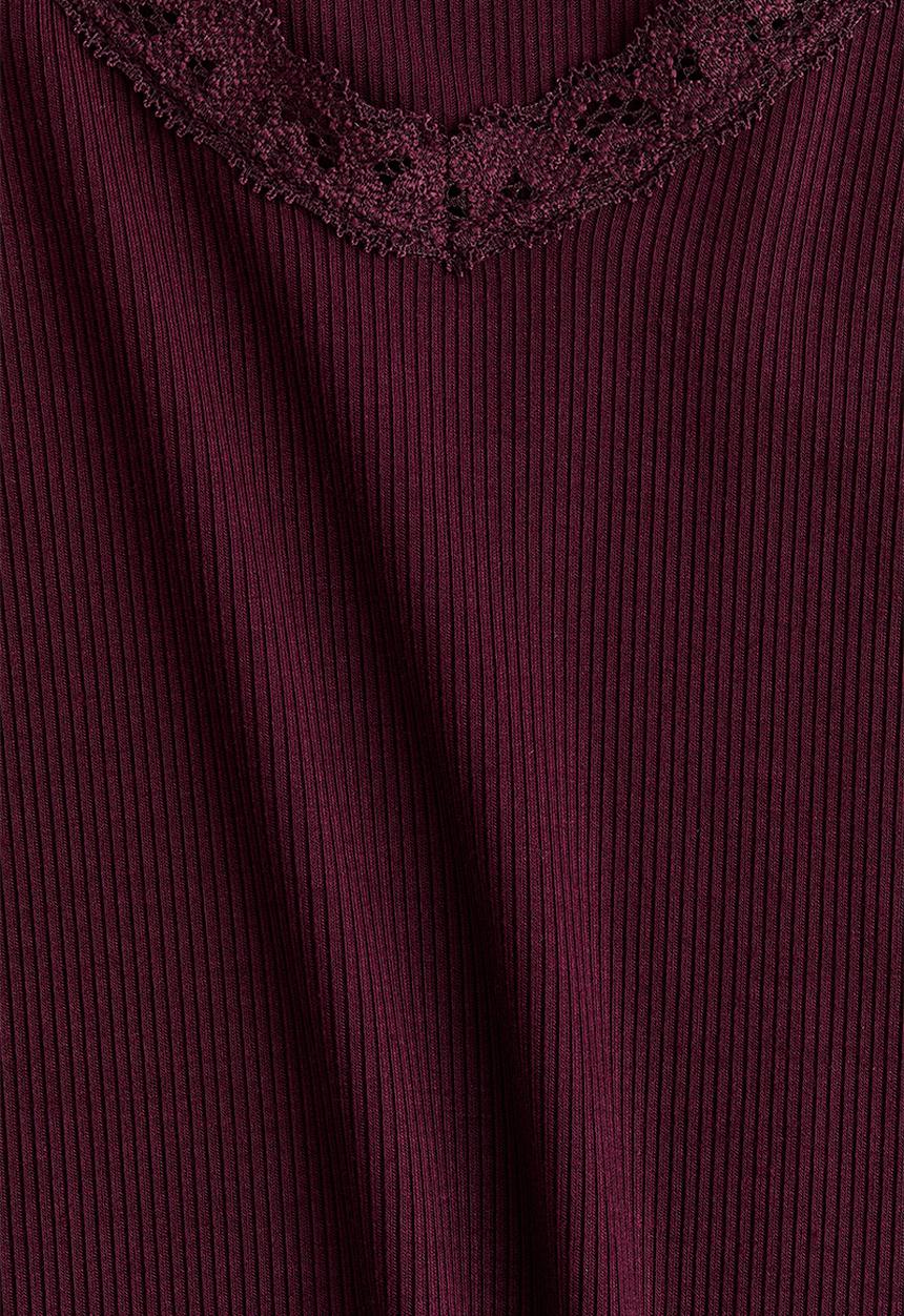 H&M - Lace-trimmed jersey top - plum purple