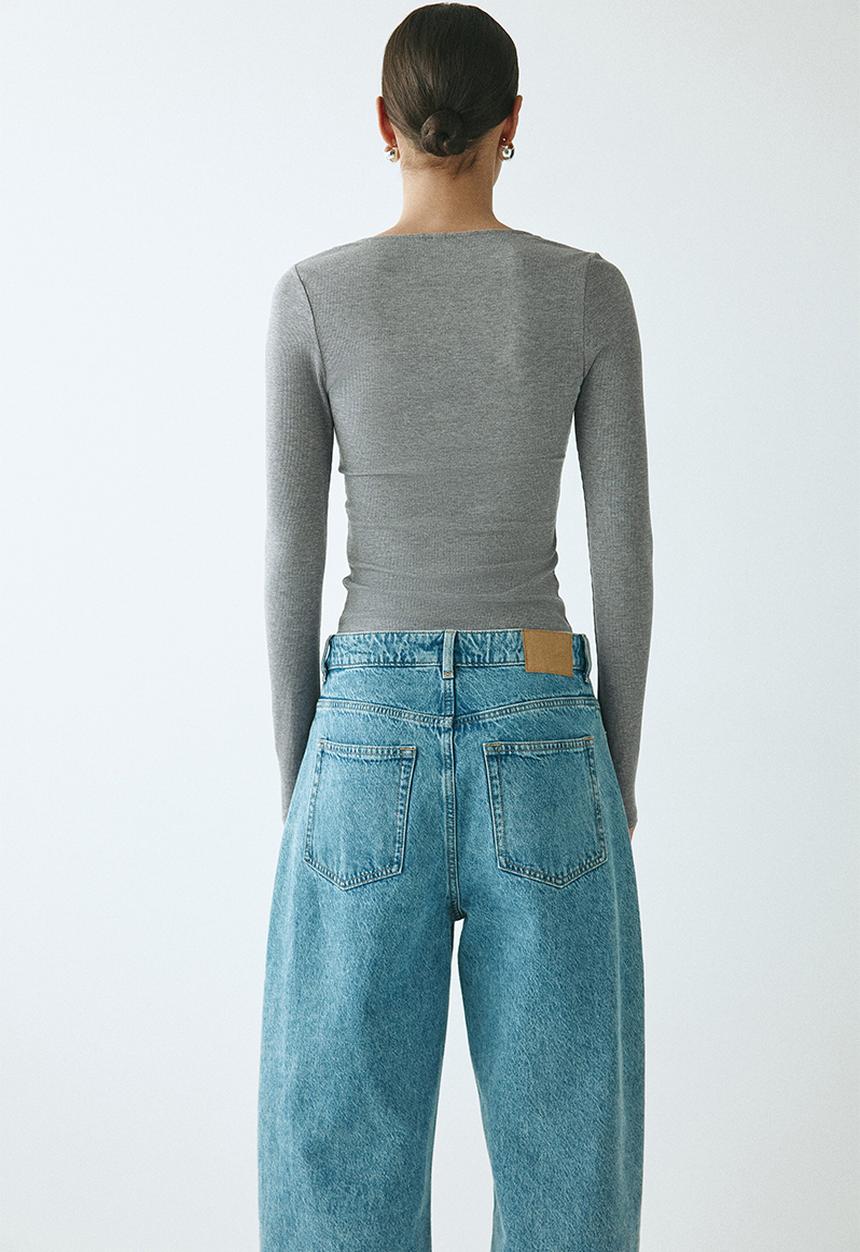 H&M - Lace-trimmed jersey top - light grey marl