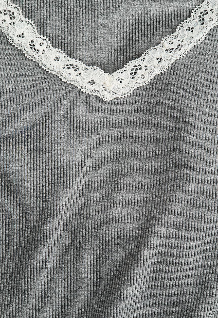 H&M - Lace-trimmed jersey top - light grey marl